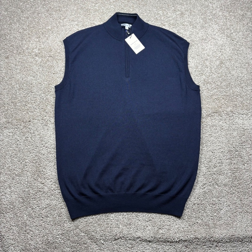 Peter Millar Autumn Crest Quarter-Zip Vest Navy Blue Merino Wool Texas W Mens M